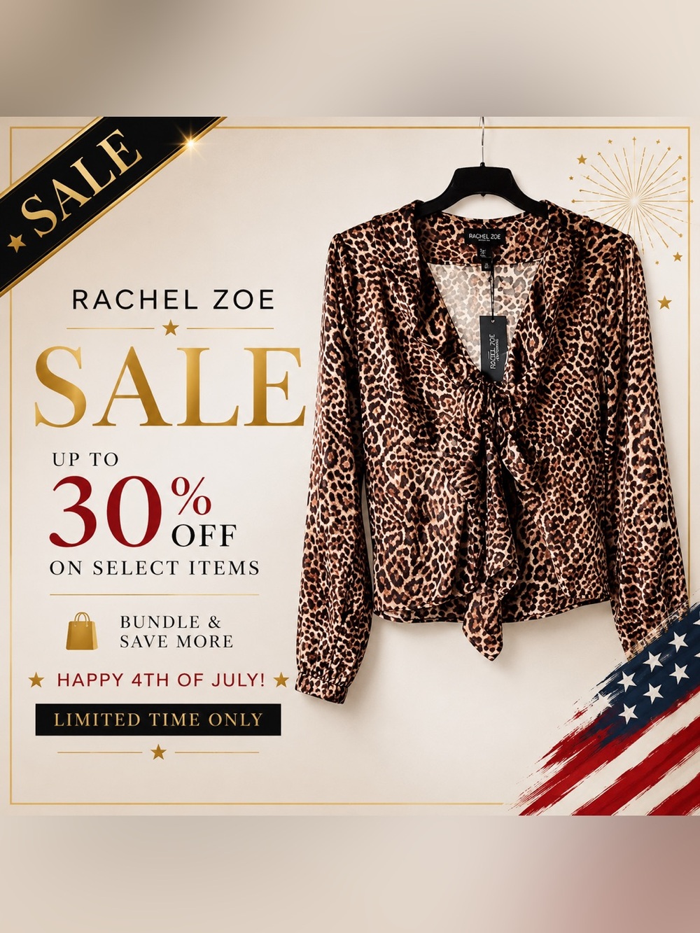Rachel Zoe Silk Leopard Print Wrap Blouse | Size S | NWT